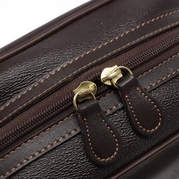 BURBERRY Hand Bag Leather Dark Brown Gold Auth bs28754