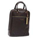 BURBERRY Hand Bag Leather Dark Brown Gold Auth bs28754-1