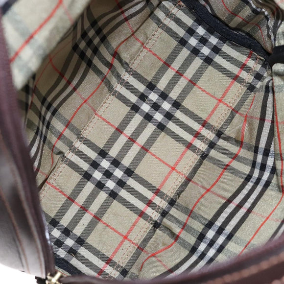 BURBERRY Hand Bag Leather Dark Brown Gold Auth bs28754