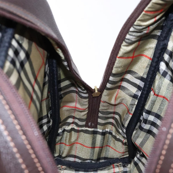 BURBERRY Hand Bag Leather Dark Brown Gold Auth bs28754