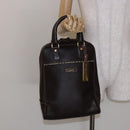 BURBERRY Hand Bag Leather Dark Brown Gold Auth bs28754-23