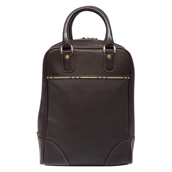 BURBERRY Hand Bag Leather Dark Brown Gold Auth bs28754