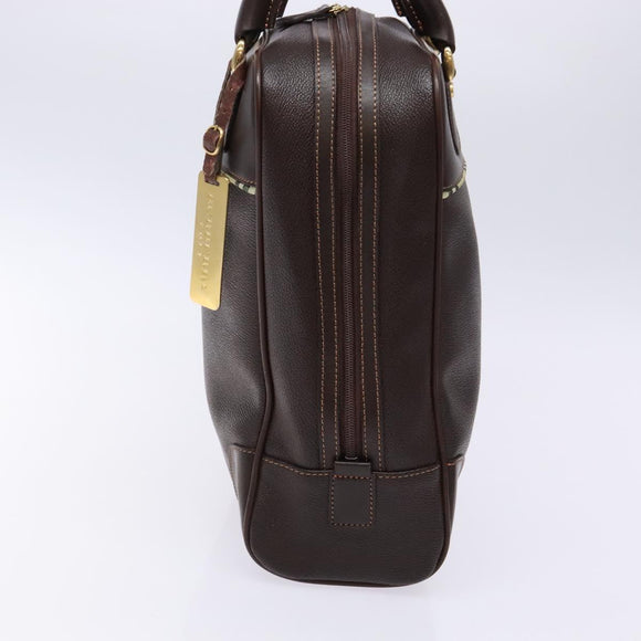 BURBERRY Hand Bag Leather Dark Brown Gold Auth bs28754