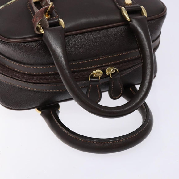 BURBERRY Hand Bag Leather Dark Brown Gold Auth bs28754