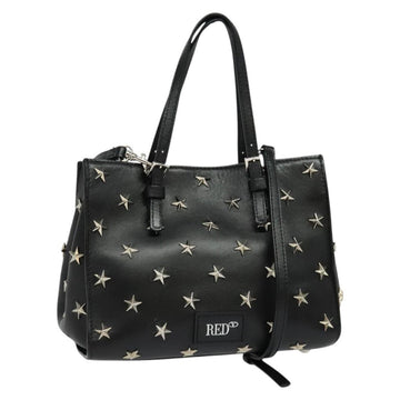 VALENTINO Studs Hand Bag Leather 2way Black Silver Auth bs28756