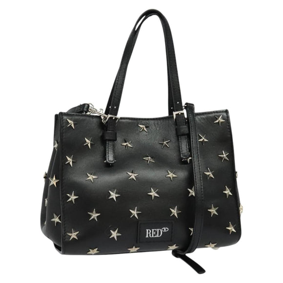 VALENTINO Studs Hand Bag Leather 2way Black Silver Auth bs28756