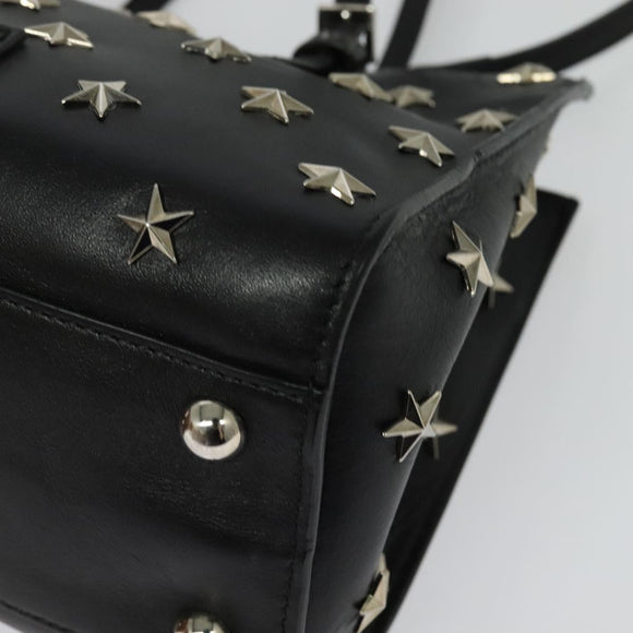 VALENTINO Studs Hand Bag Leather 2way Black Silver Auth bs28756