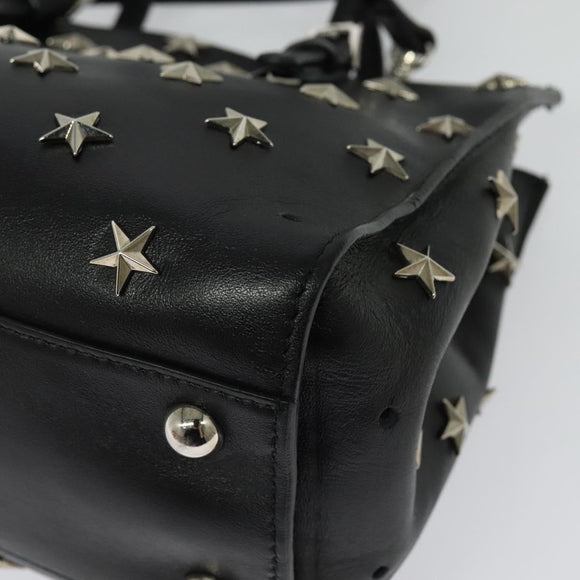 VALENTINO Studs Hand Bag Leather 2way Black Silver Auth bs28756