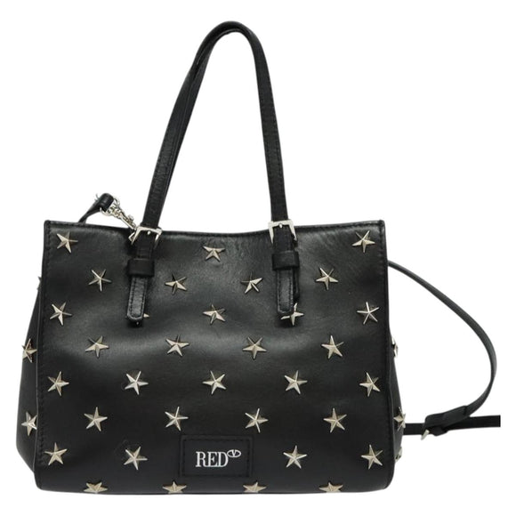 VALENTINO Studs Hand Bag Leather 2way Black Silver Auth bs28756