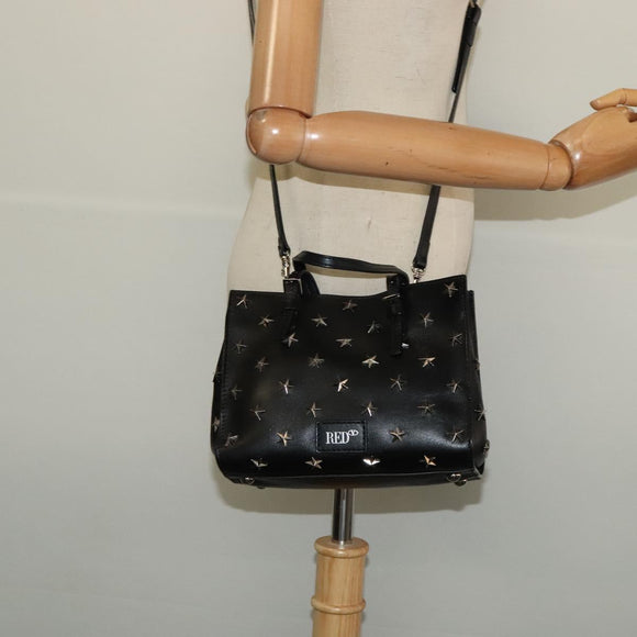 VALENTINO Studs Hand Bag Leather 2way Black Silver Auth bs28756