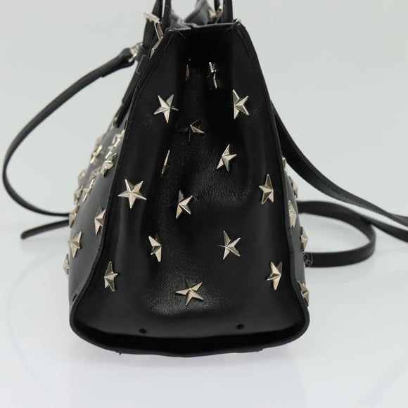 VALENTINO Studs Hand Bag Leather 2way Black Silver Auth bs28756