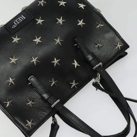 VALENTINO Studs Hand Bag Leather 2way Black Silver Auth bs28756