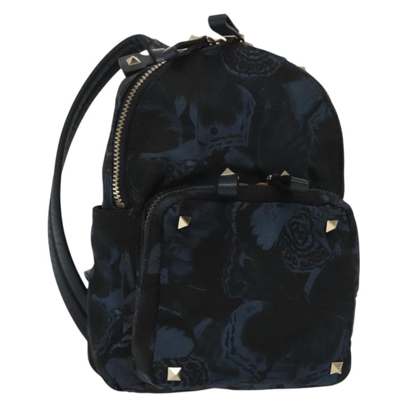 VALENTINO Backpack Nylon Leather Navy Silver Auth bs28757
