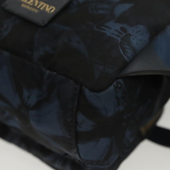 VALENTINO Backpack Nylon Leather Navy Silver Auth bs28757