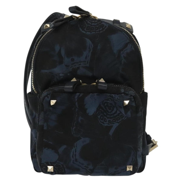 VALENTINO Backpack Nylon Leather Navy Silver Auth bs28757