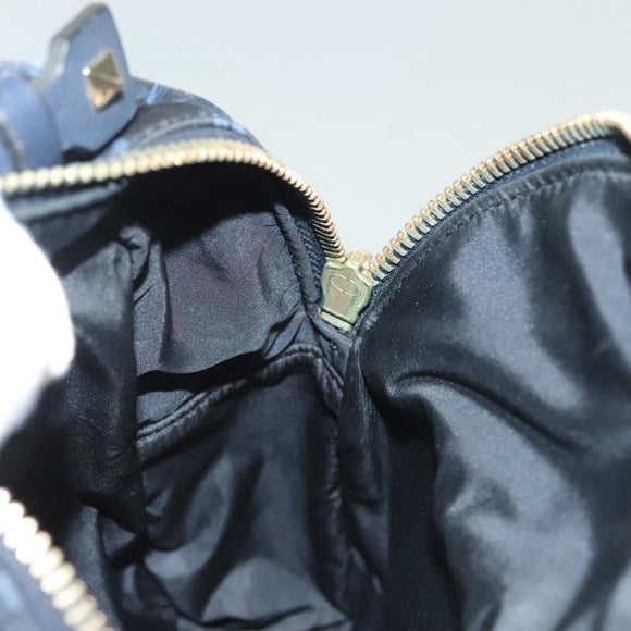 VALENTINO Backpack Nylon Leather Navy Silver Auth bs28757