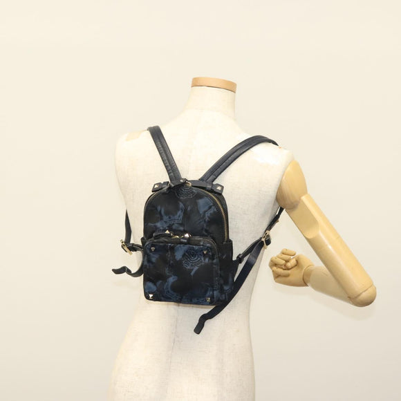 VALENTINO Backpack Nylon Leather Navy Silver Auth bs28757