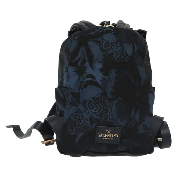 VALENTINO Backpack Nylon Leather Navy Silver Auth bs28757