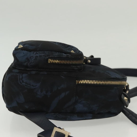 VALENTINO Backpack Nylon Leather Navy Silver Auth bs28757