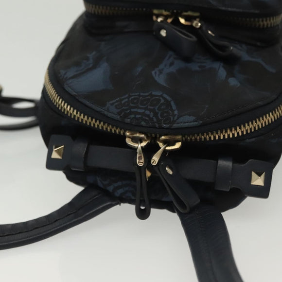VALENTINO Backpack Nylon Leather Navy Silver Auth bs28757