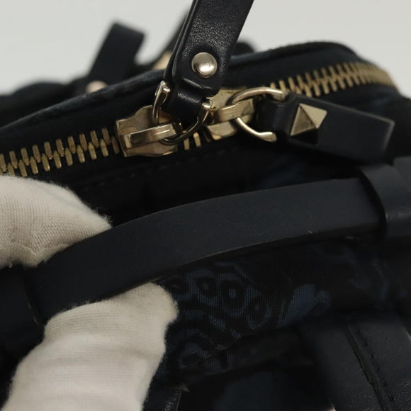 VALENTINO Backpack Nylon Leather Navy Silver Auth bs28757