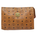 MCM Logogram Vicetos Clutch Bag PVC Leather Brown Gold Auth bs28761-13