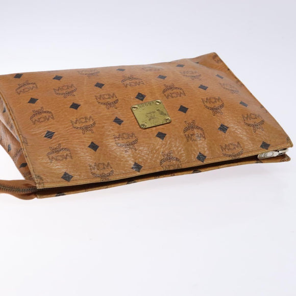 MCM Logogram Vicetos Clutch Bag PVC Leather Brown Gold Auth bs28761