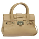 Jimmy Choo Hand Bag Leather Beige Gold Auth bs28764-1