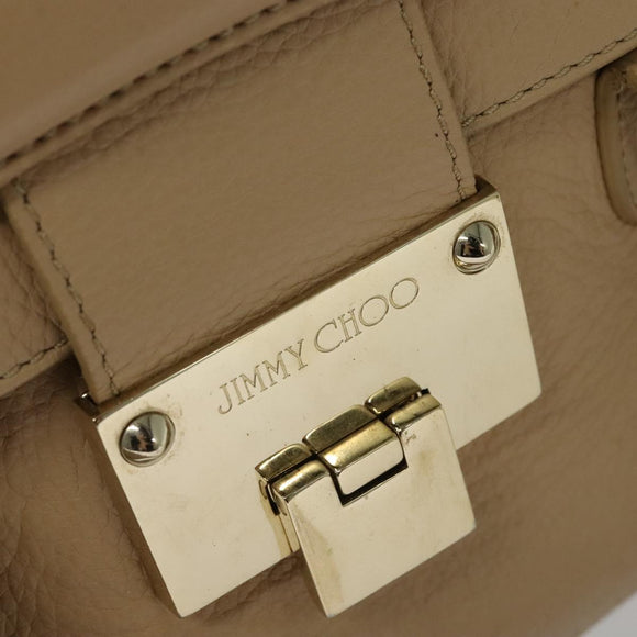Jimmy Choo Hand Bag Leather Beige Gold Auth bs28764