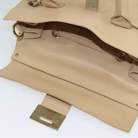 Jimmy Choo Hand Bag Leather Beige Gold Auth bs28764