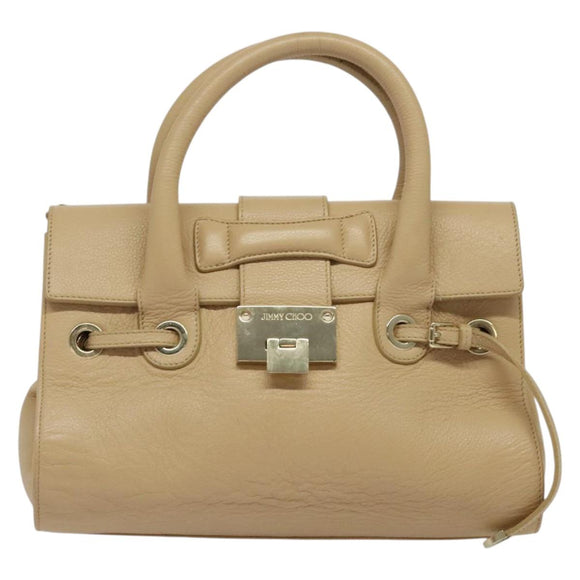 Jimmy Choo Hand Bag Leather Beige Gold Auth bs28764