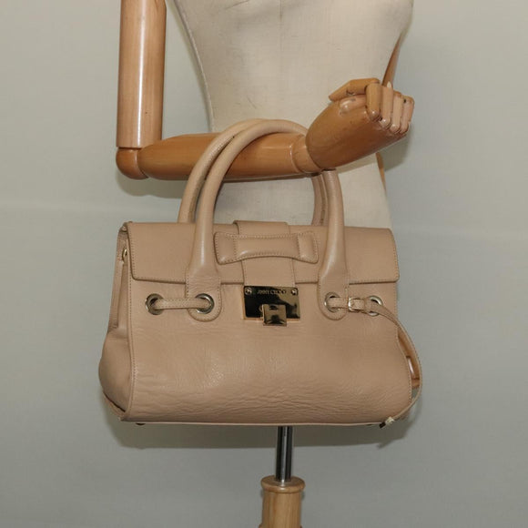 Jimmy Choo Hand Bag Leather Beige Gold Auth bs28764