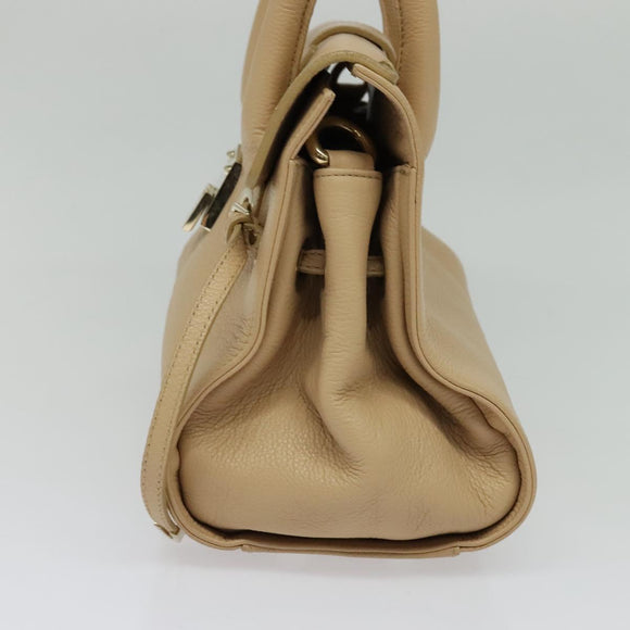 Jimmy Choo Hand Bag Leather Beige Gold Auth bs28764