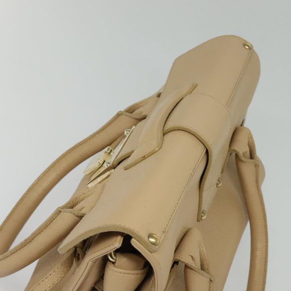 Jimmy Choo Hand Bag Leather Beige Gold Auth bs28764