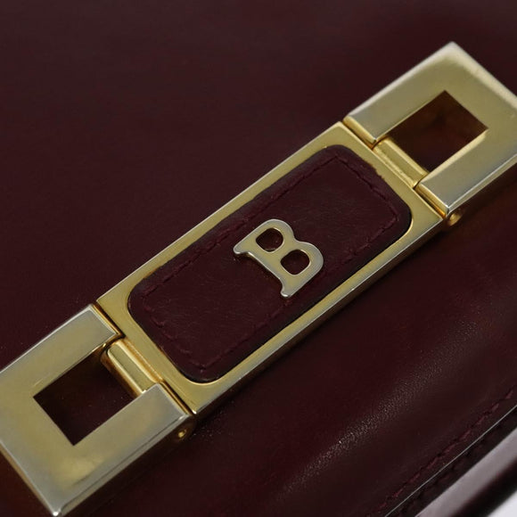 BALLY Shoulder Bag Leather Red Gold Auth bs28765