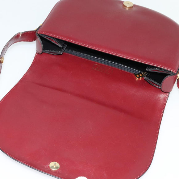 BALLY Shoulder Bag Leather Red Gold Auth bs28765