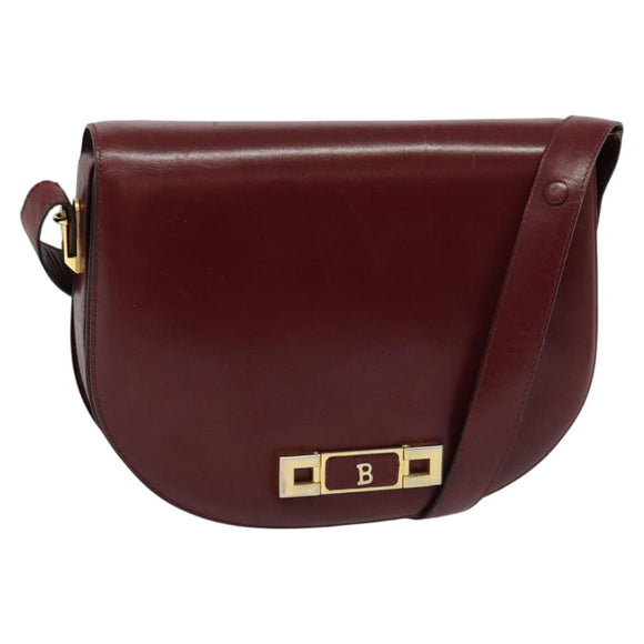 BALLY Shoulder Bag Leather Red Gold Auth bs28765