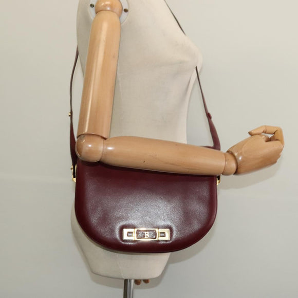 BALLY Shoulder Bag Leather Red Gold Auth bs28765