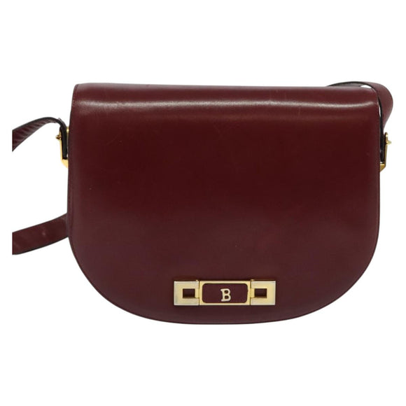BALLY Shoulder Bag Leather Red Gold Auth bs28765
