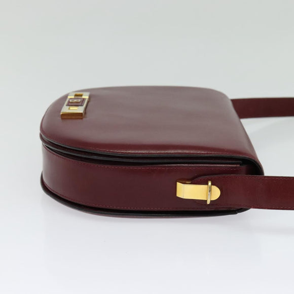 BALLY Shoulder Bag Leather Red Gold Auth bs28765
