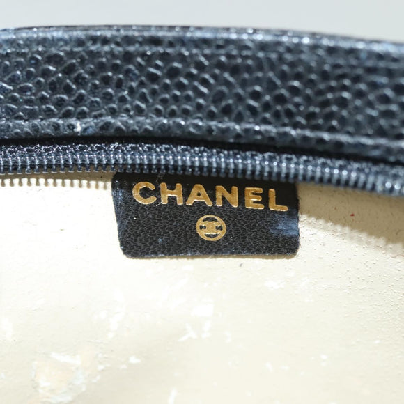 CHANEL Pouch Caviar Skin Black Gold CC Auth bs28771