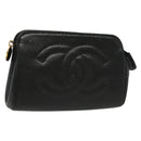 CHANEL Pouch Caviar Skin Black Gold CC Auth bs28771-1