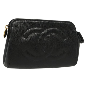 CHANEL Pouch Caviar Skin Black Gold CC Auth bs28771