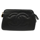 CHANEL Pouch Caviar Skin Black Gold CC Auth bs28771-2