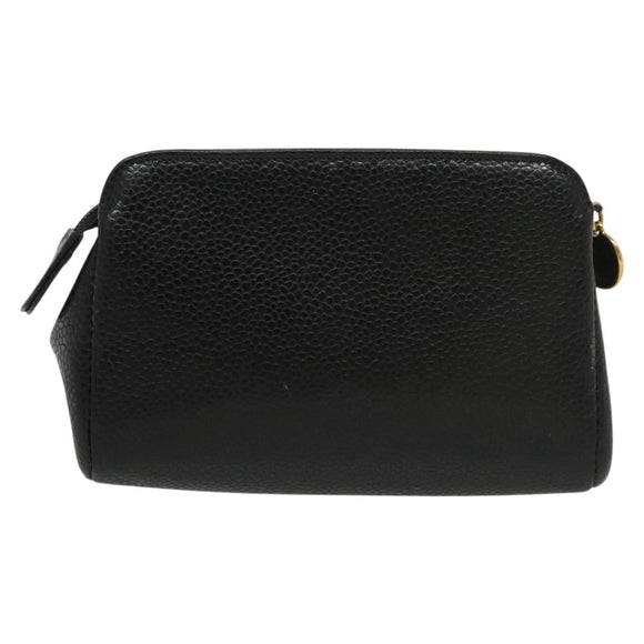 CHANEL Pouch Caviar Skin Black Gold CC Auth bs28771