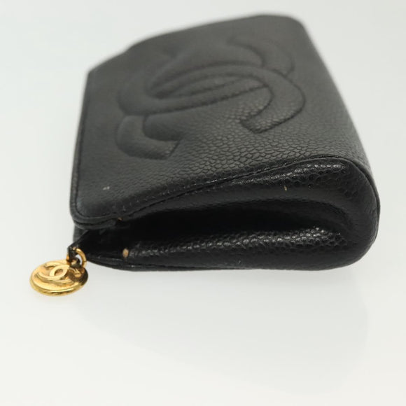 CHANEL Pouch Caviar Skin Black Gold CC Auth bs28771