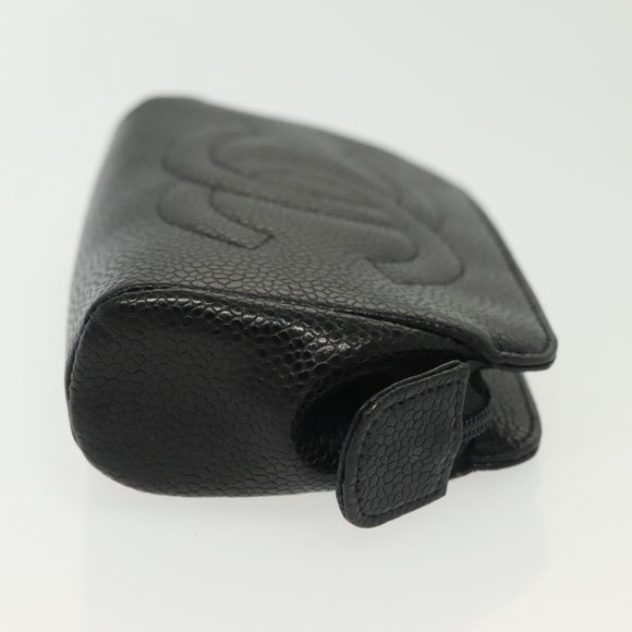 CHANEL Pouch Caviar Skin Black Gold CC Auth bs28771
