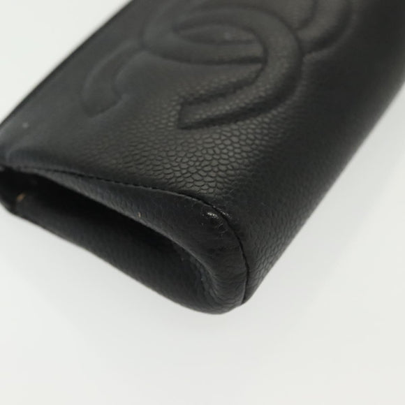 CHANEL Pouch Caviar Skin Black Gold CC Auth bs28771