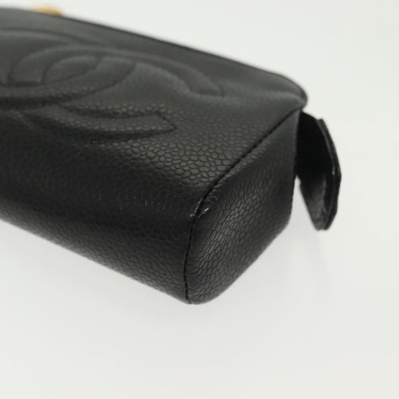 CHANEL Pouch Caviar Skin Black Gold CC Auth bs28771
