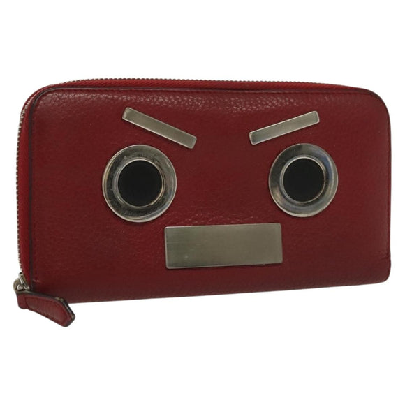 FENDI Long Wallet Leather Red Auth bs28774